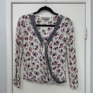 Angie Cream Floral Blouse with Black Lace Trim